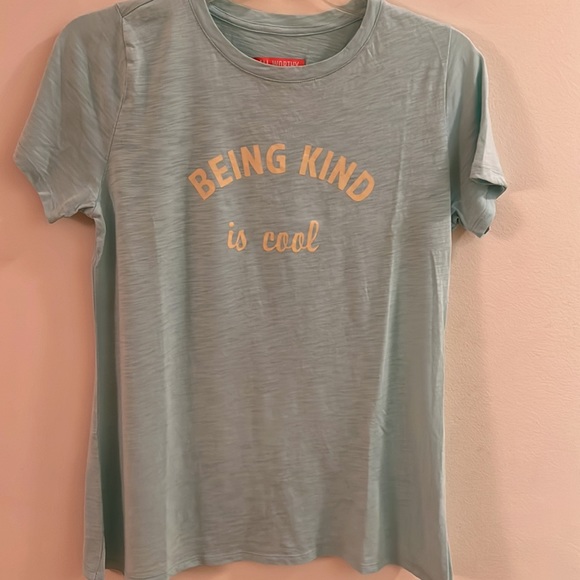 ALL WORTHY “BEING KIND IS COOL” Short Sleeve Slub Knit Tee Shirt - Picture 1 of 5